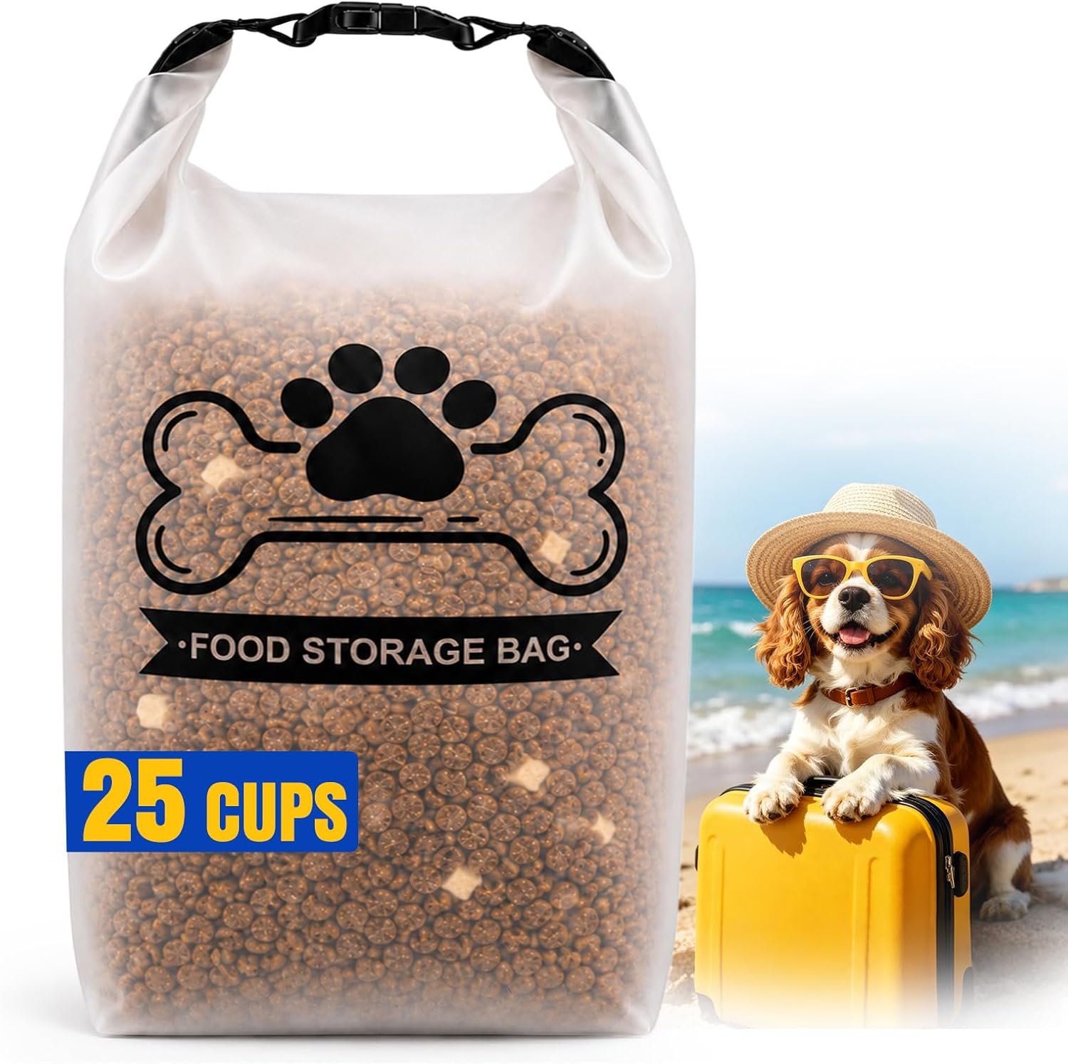 Airtight Dog Food Storage Bag 25-Cup with Roll-Top Closure | Airtight Seal, 25-Cup Capacity