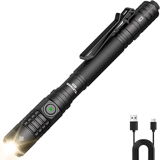 EDC Tactical Flashlight Rechargeable,Dual Modes 1500 High Lumens Pen Flashlight, Dual Switch Pocket LED Flashlight, Super Bright Small Flash Light for Emergency, Camping, Home