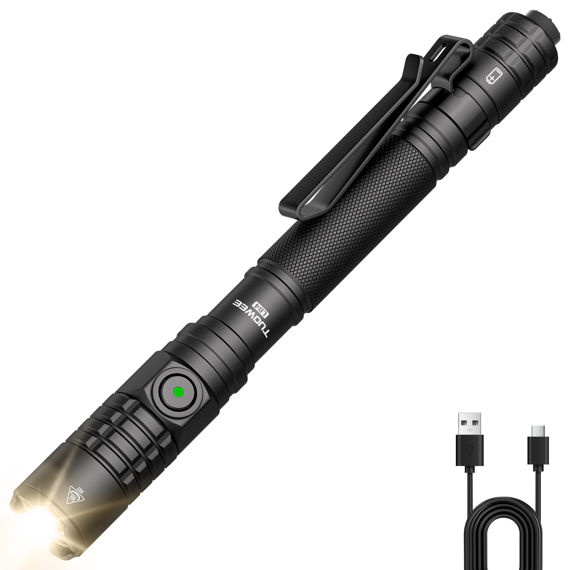 TUOWEE EDC Tactical Flashlight Rechargeable,Dual Modes 1500 High Lumens Pen Flashlight, Dual Switch Pocket LED Flashlight, Super Bright Small Flash Light for Emergency, Camping, Home : Tools & Home Improvement