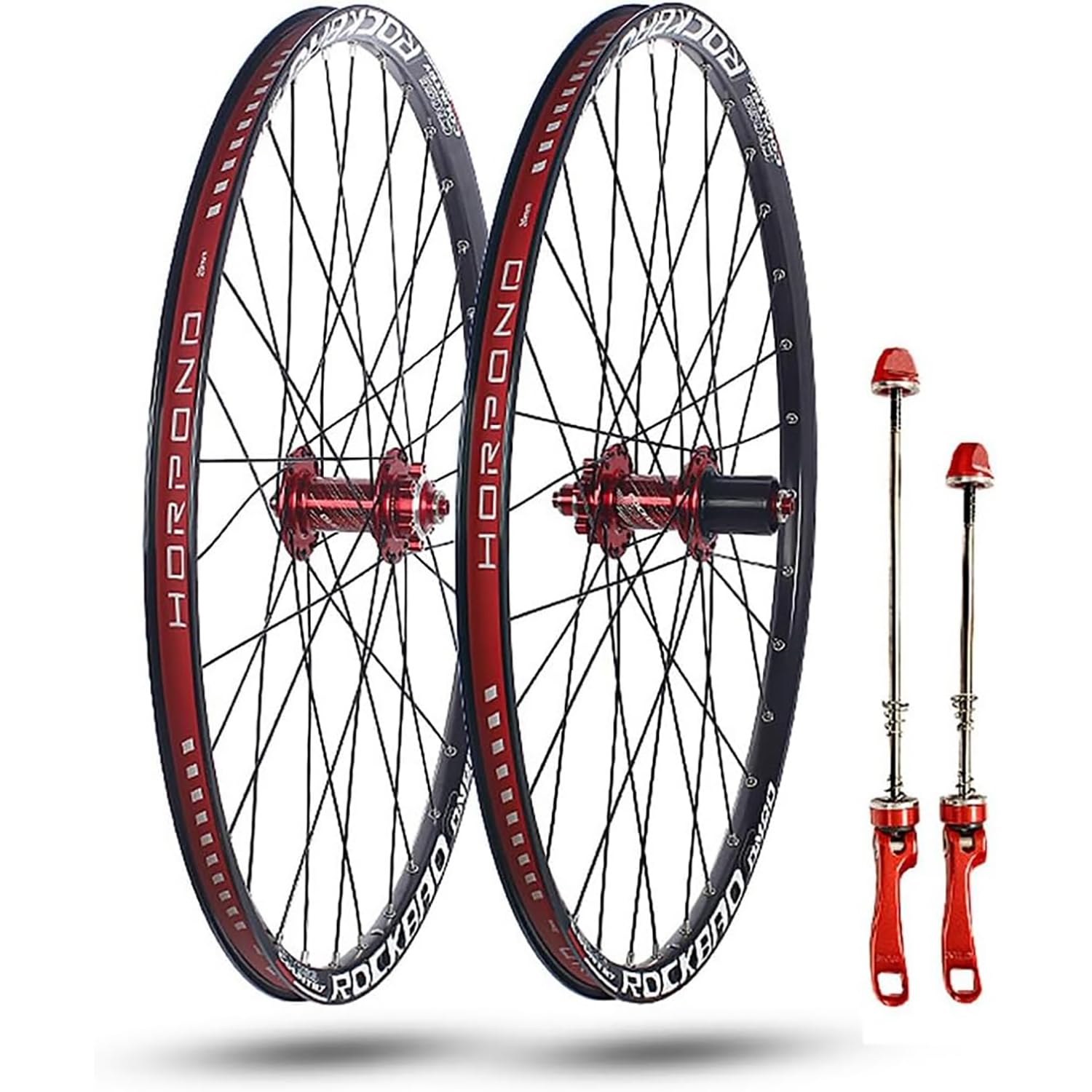 KUNYOS 24'' 26'' 27.5'' 29'' Bike Wheelset for Mountain Bike Quick Release Front Rear Wheels Double Layer Rims Disc Brake 32H Hubs for 7-11 Speed,Red,26inch