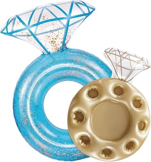 Zeraty Bachelorette Party Inflatable Pool Floats Diamond Rings for Adults | Thickened, Glitter, Wedding Decorations Bridal Shower Gifts, Engagement Photo Props, Swim Tubes Pool Lounging