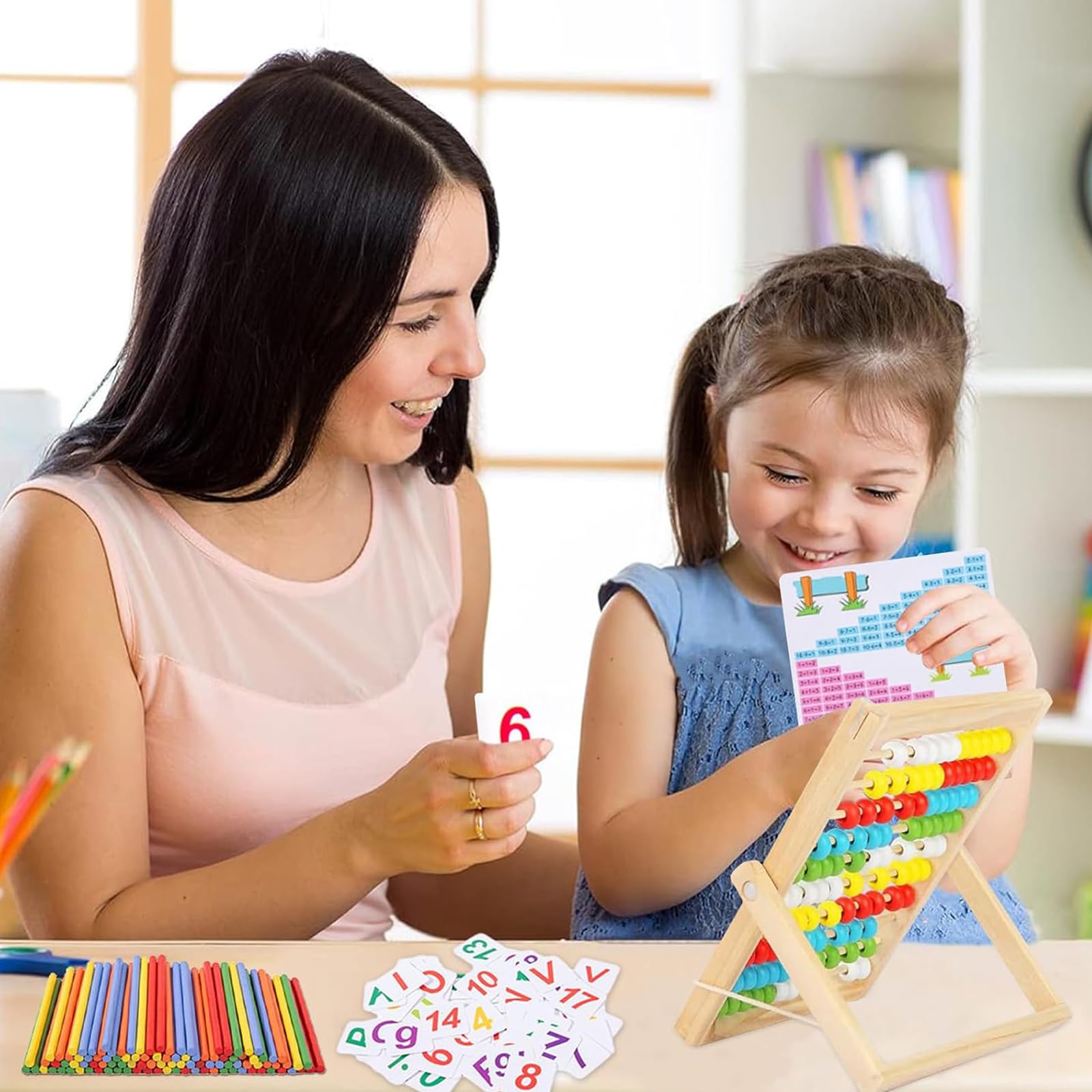 Boulier Éducatif En Bois Avec 100 Perles - Règle à Calcul Pour Enfants 3+ Ans - Apprentissage Mathématiques