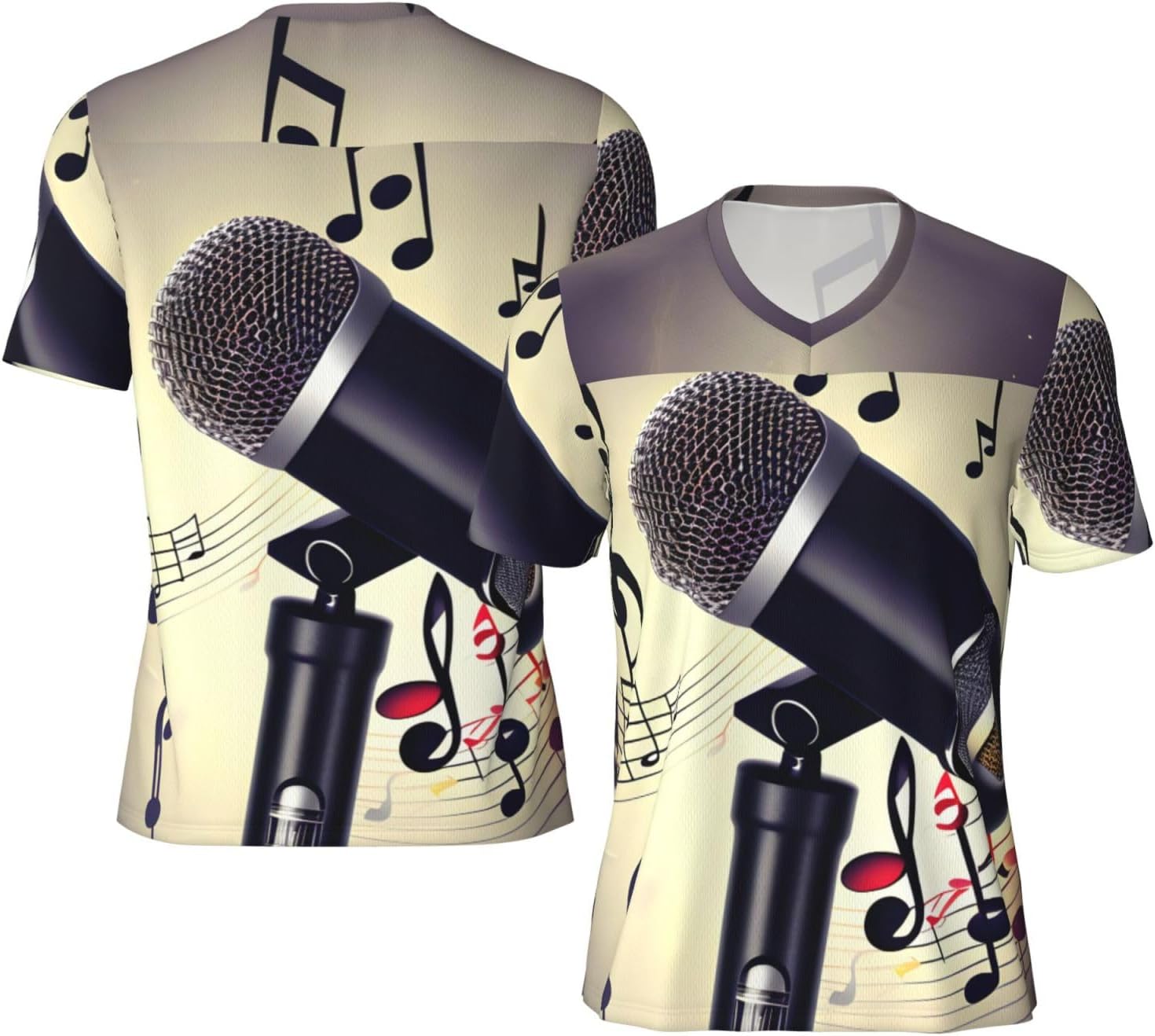 Microphone with Music Note Rugby Football Jersey for Men, Comfortable V-Neck Loose Fit Top for Team Sports Athletics