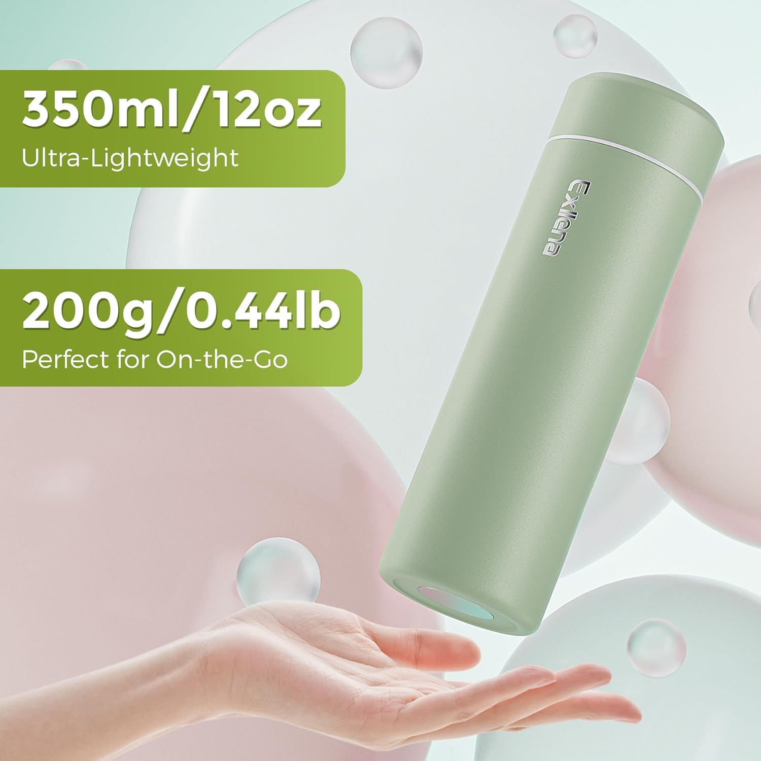 【Upgraded】Exllena Small Insulated Water Bottle 12 oz/350ml– Mini Insulated Water Bottle for Hot & Cold Drinks, Perfect Small Water Bottle for Travel, Purse...(Sage Green) - Image 2