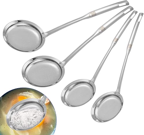 Miniatura 5 de Colador de malla fina de acero inoxidable, juego de 4 tamices de malla fina para cocina de cocina, colador de alimentos de mango largo (juego de 2