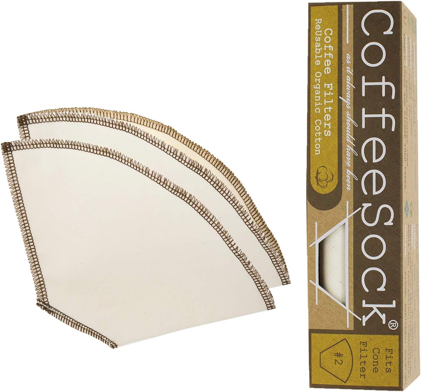 CoffeeSock Reusable Coffee Filters - #2 Cone Drip and Pour-Over (2 Filters) - Organic Natural Cotton Coffee Filters Made in the USA - Ultra-Durable 1 Year Filter Set - Eco-Friendly Compostable Cloth : Reusable Coffee Filters : Everything Else