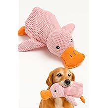 Busstier K&ouml;pek Oyuncağı &Ouml;rdek Şekilli Peluş Sesli ve Hışırtılı Dayanıklı &Ccedil;iğneme ve Isırma Oyuncağı Anti Stres Yumuşak Peluş K&ouml;pek Eğitim ve Oyun Oyuncağı (Pembe)