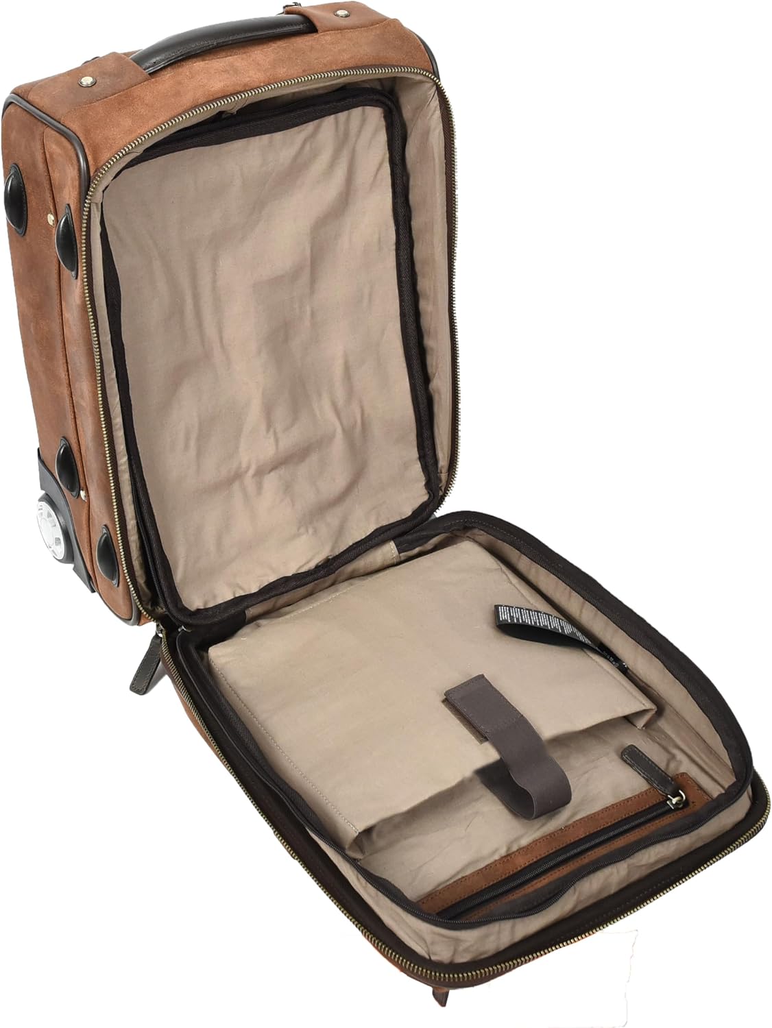 Premium Leather Rolling Suitcase Cabin Size Business Travel Trolley Bag Orbit, Brown Vinatge, Small, Suitcase