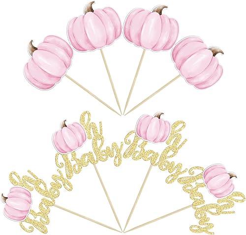 Miniatura 3 de Gyufise 24 piezas de calabaza Oh Baby Cupcake Toppers Pink Fall Pumpkin Cupcake Picks Baby Shower decoración de pastel de calabaza temática de