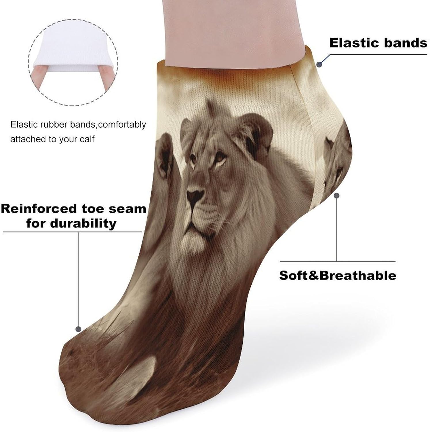African Lion And Lioness Ankle Socks for Men Women 5 Pairs | Comfortable Casual Low Cut Socks, Lightweight No Show Breathable Athletic Socks, Soft Mini Crew Socks for All Seasons