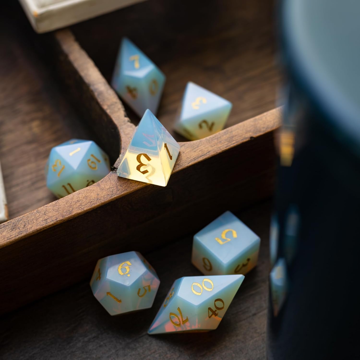 Elven Cut Opalite Gemstone DND Dice Set
