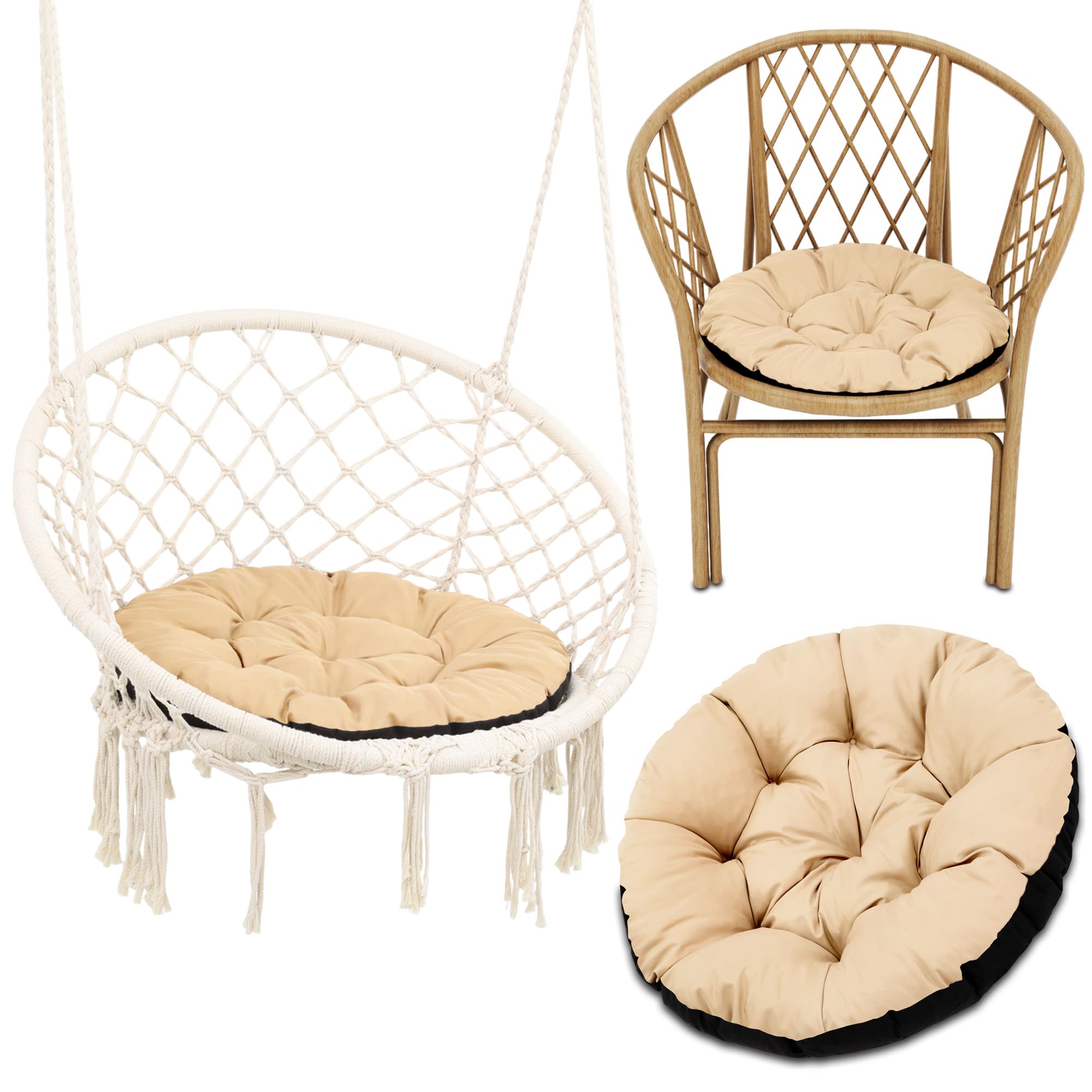 Amazinggirl Cojín Redondo Jardin para sillas Colgante et Silla Ratan 60 cm - Cojin para Hamaca Cojines Redondos de Asiento Exterior o Interior Beige Sombra B