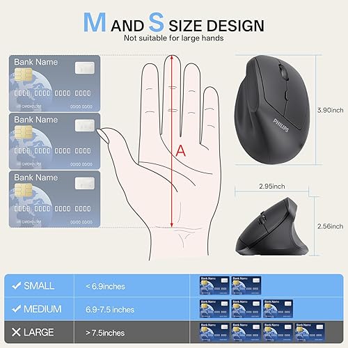 Miniatura 3 de Philips Ratón ergonómico  Ratón vertical con 80012001600 DPI ajustable, diseño de 6 botones silenciosos para manos SM, ahorro de energía automático,