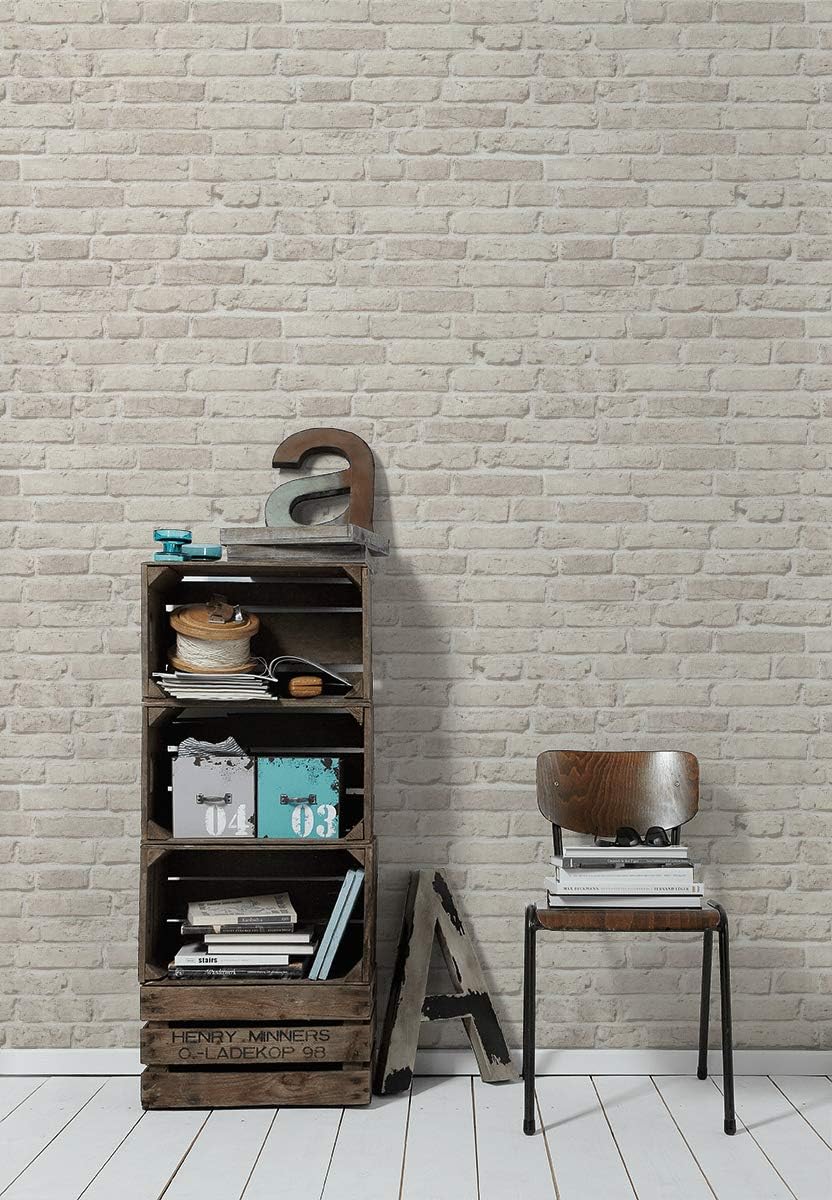 A.S. Création Brick Wallpaper Elements Non-Woven Wallpaper 10.05 m x 0.53 m Grey Made in Germany 355813 35581-3