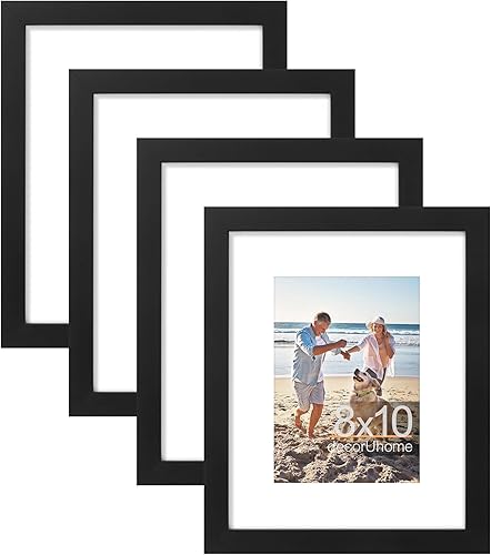 decorUhome 8x10 Picture Frame, Set of 4, Black Engineered Wood, Plexiglass, 11x9 inches, Matte Finish, Vertical or Horizontal, Unisex - (size: 8x10 (Pack of 4))