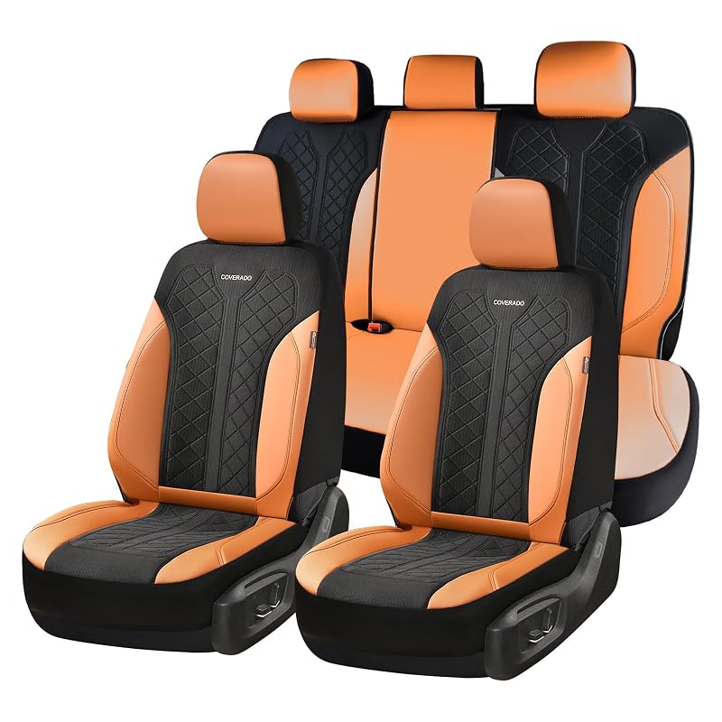 Capa para Banco Automotivo Coverado em Couro Sintético com Malha Respirável Marrom e Preto, Kit Completo com 5 Peças