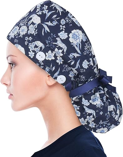 Miniatura 144 de ABAMERICA Gorras quirúrgicas para mujer, gorro de enfermera, soporte funcional para cola de caballo para cabello largo, individual o forrado