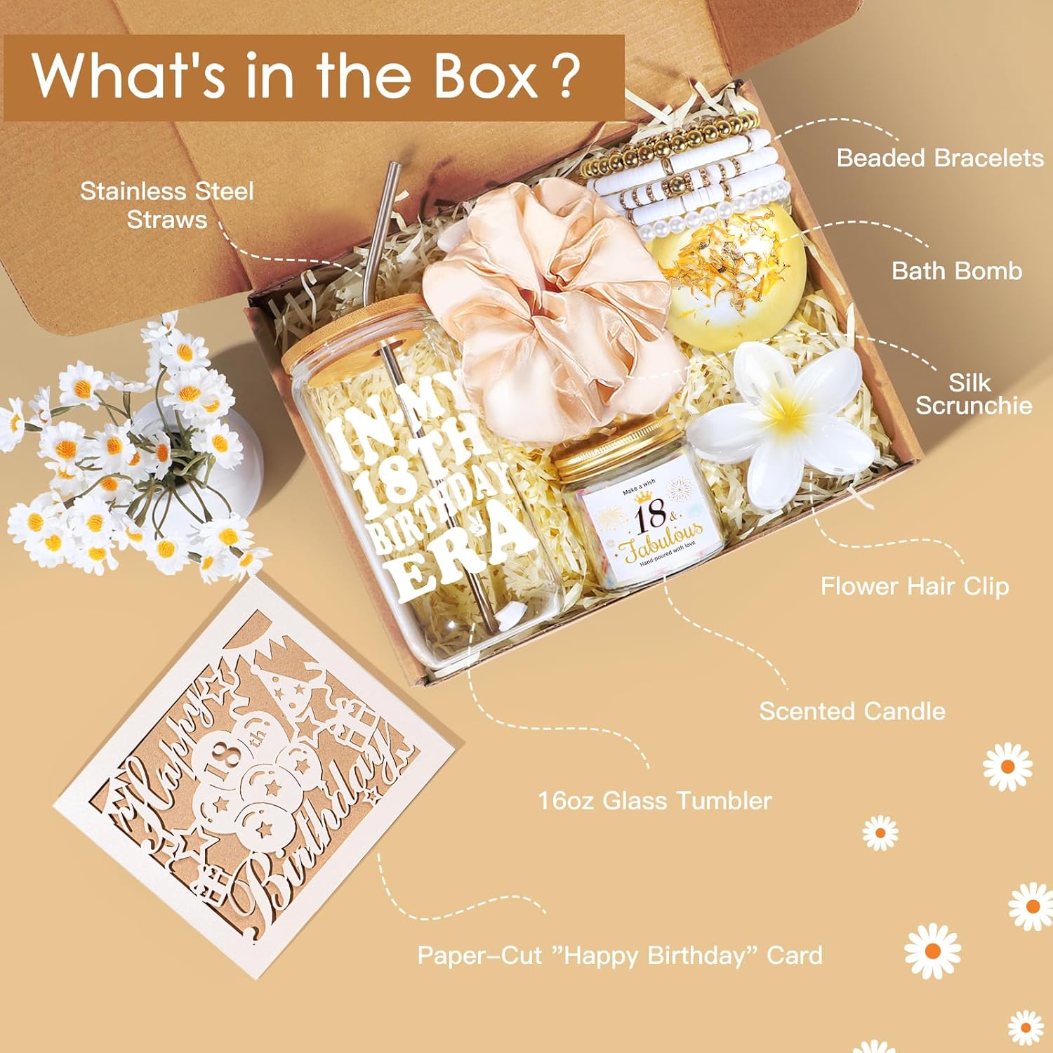 18th Birthday Gifts for Girls, Gifts for 18 Year Old Girl, 7PCS Birthday Gift Basket Box with 16oz In My 18th Era Glass Cup for Sister, Daughter, Niece, Granddaughter & Friends - Image 2