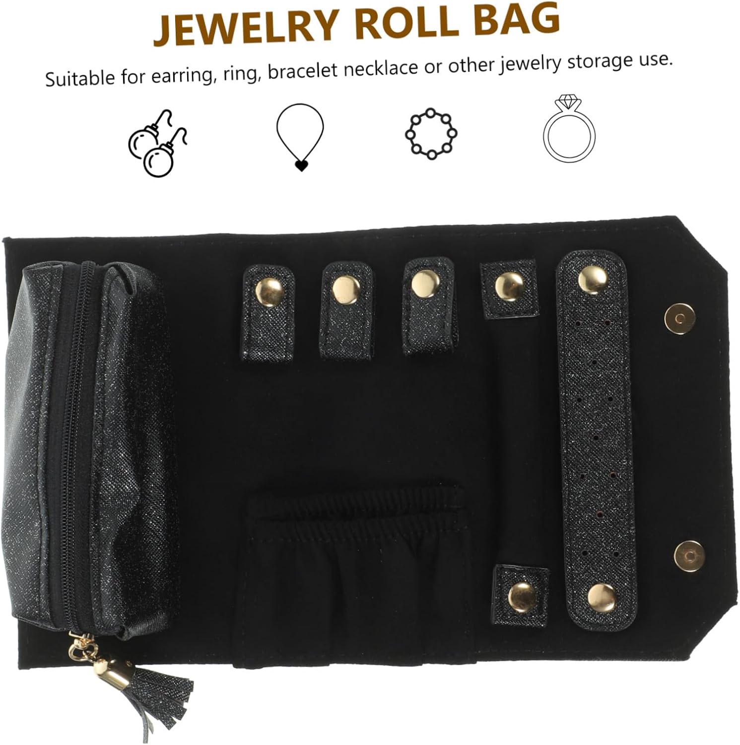 Foldable Travel Jewelry Roll Bag Lightweight PU Leather Organizer for Necklaces Bracelets Rings Earrings Compact Portable Jewelry Storage Case with Capacity and Scratch Protection