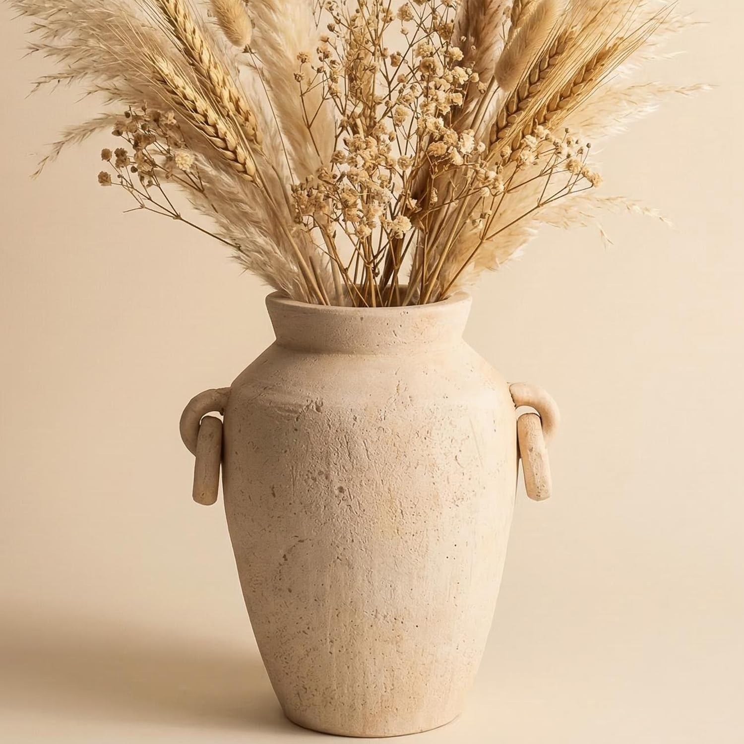 9.45 Inch Tall Vintage Ceramic Flower Vase with Handles, Rustic Farmhouse Vase for Home Decor, Distressed Decorative Terracotta Vase for Table Centerpiece Entryway Living Room Bedroom (M)