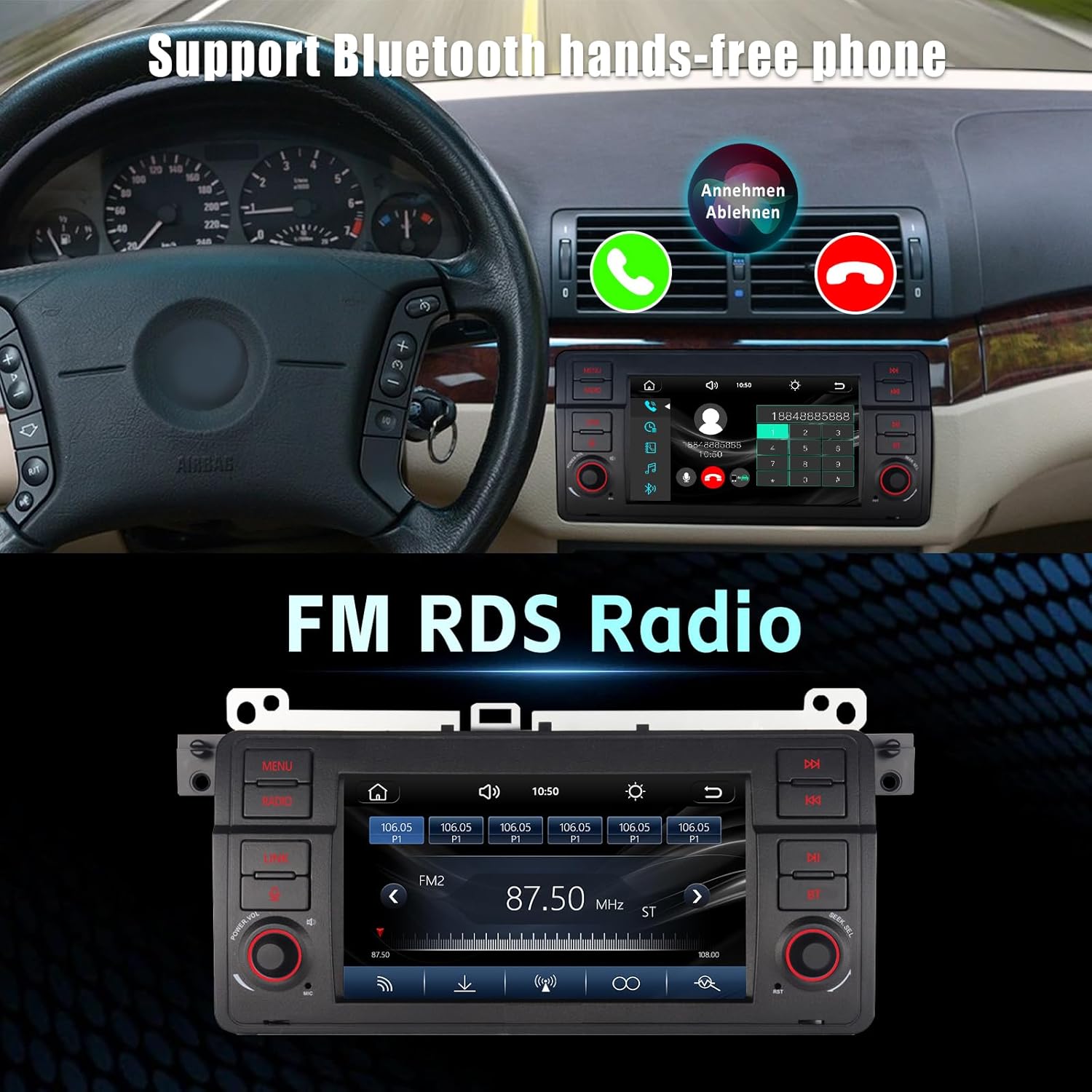 Car Audio for Upgrade OEM with Wireless Carplay Andriod Auto Linux System AM/FM/RDS BT5.0 Radio Touchscreen with Physical Knob Fast Boot Plug and Play Car Receiver for BMW 3 Series E46 1998-2006