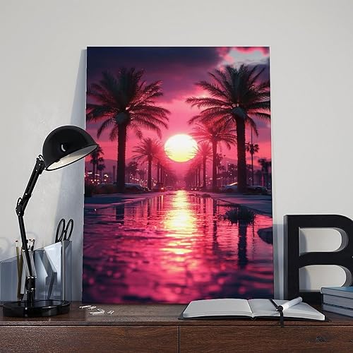 Miniatura 8 de ZMLIS Retrofuturism - Arte de pared de onda de vapor-impresión de neón de los años 80 de paisaje urbano cibernético - Póster retro Synthwave para