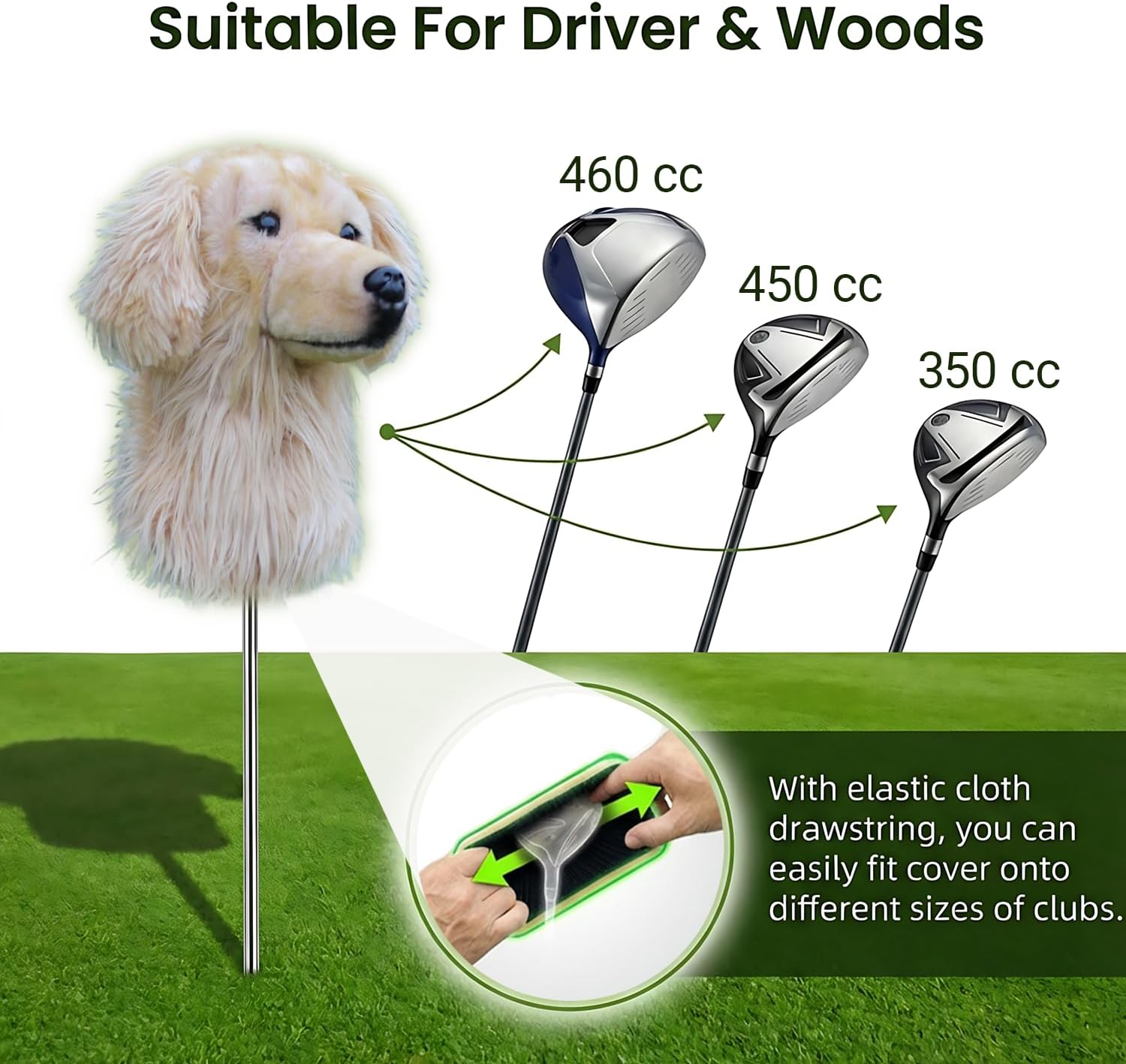 Golden Retriever Golf Club Head Cover for Driver 460cc, Dog-Style Golf Club Decorative Companion,