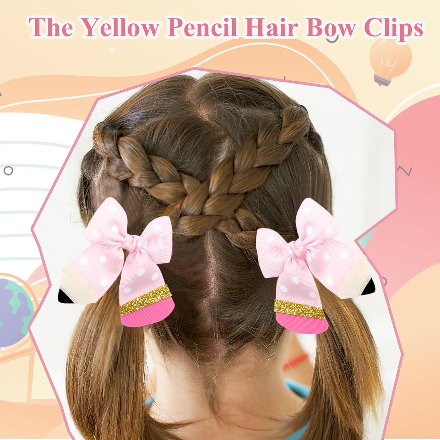 2Pcs Back To School Hair Bows Pink Pencil Hair Clips Grosgrain Ribbon Bow Hair Accessories First Day of School for Girls Toddler Kids Kindergarten 1st 2nd 3rd 4th 5th Grade