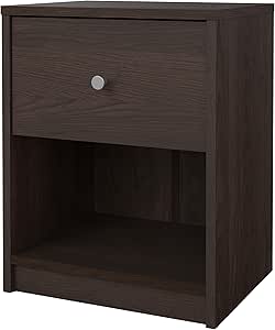 Tvilum, 1 Drawer 1 Shelf Nightstand, Bedroom Furniture, Silver Drawer Knobs, Dark Brown