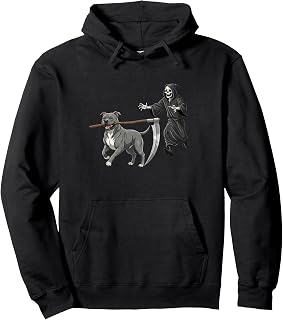 Funny Halloween Pitbull Dog and The Reaper Pullover Hoodie