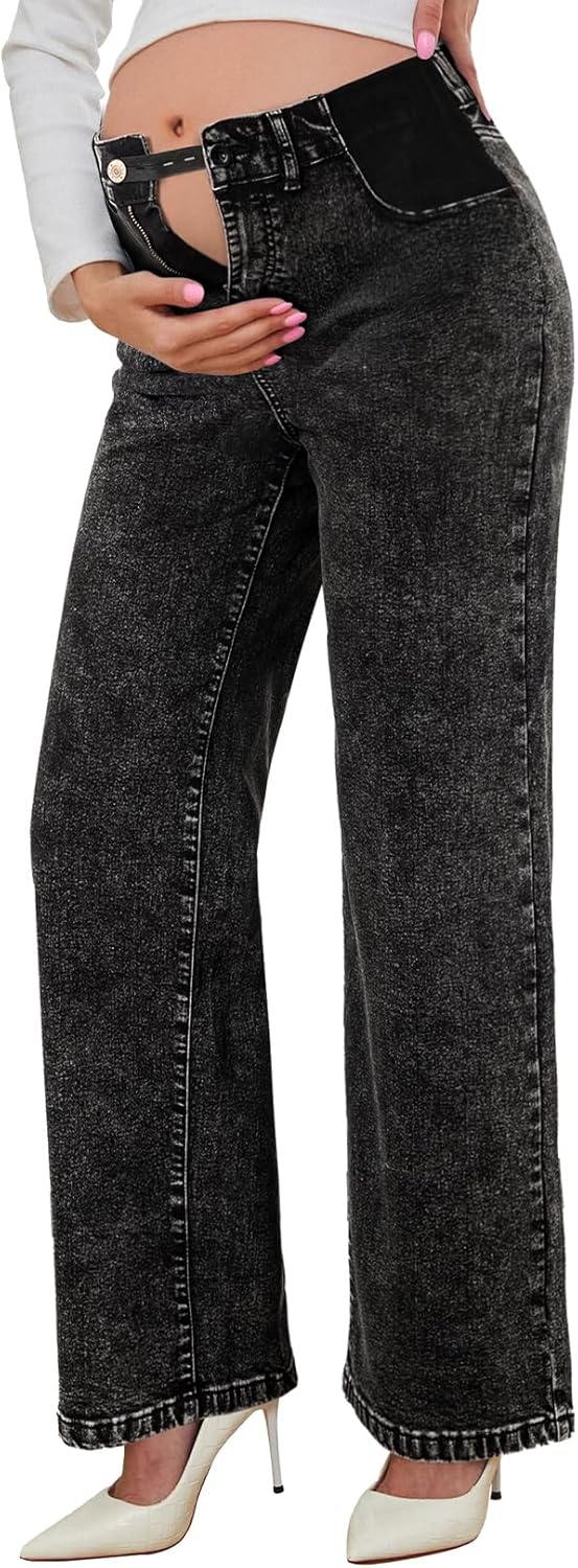 BLENCOT Maternity Jeans for Women High Waist Straight Leg Pregnancy Denim Pants with Pockets - Image 5