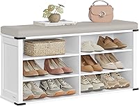 VASAGLE Shoe Storage Bench with Removable Cushion, 6 Adjustable Compartments Shoe Rack, Padded Entryway Seat, Cloud White ULSB105W01