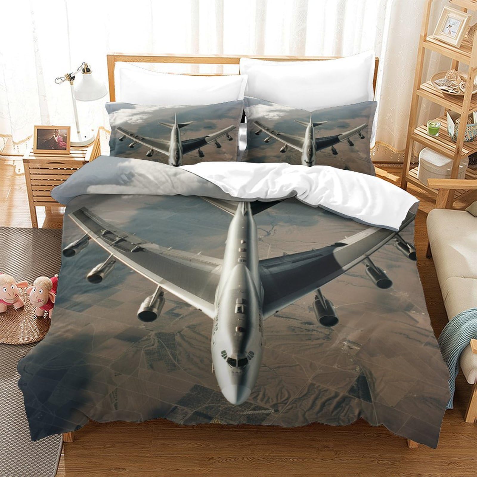 P1S9U7W5Y Aviation 3D Printed Duvet Cover Set 3pcs Microfiber Modern Aircraft Bedding Set King（220x240cm）