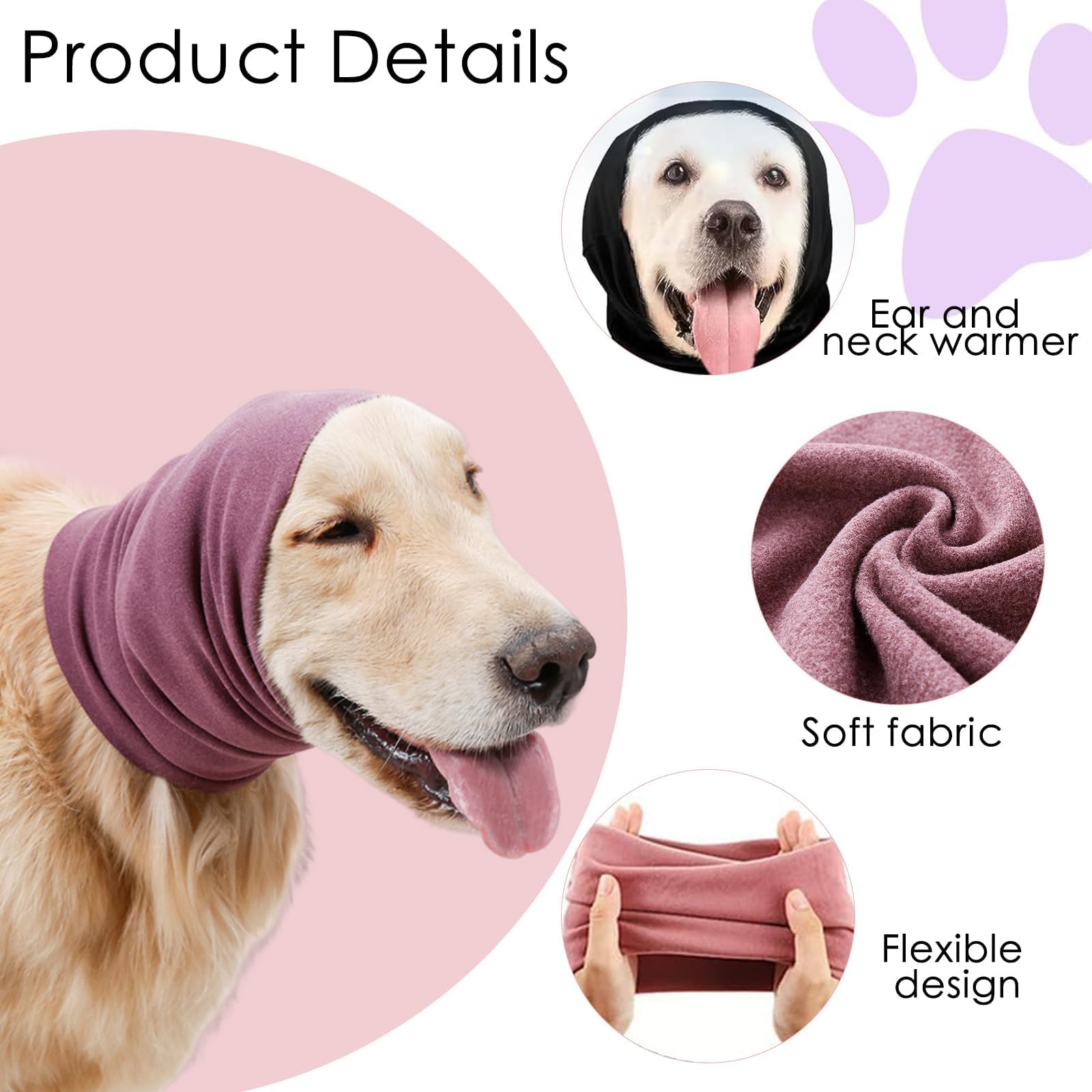 2 Pcs Dog Ear Muffs Dog Calming Ear Cover Anxiety Relief Cover Face Neck Warmer Quiet Head Sleeves for Noise Bathing Grooming Drying(Large,Black and Pink) 2