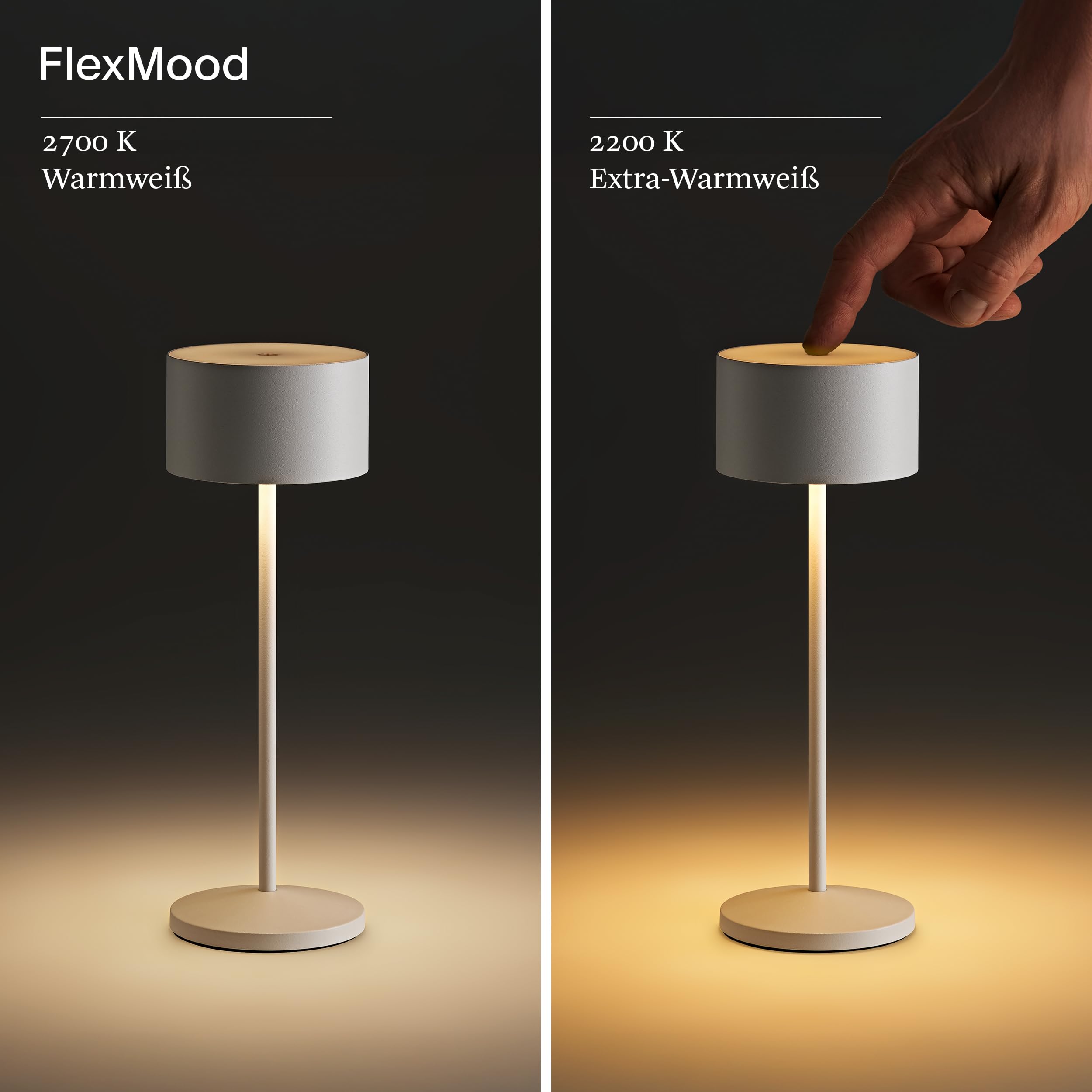 SIGOR Veluna 3er-Set dünenbeige inkl. Ladestation - LED Akku-Tischlampe dimmbar & kabellos mit FlexMood (2200K/2700K), bis 12h Leuchtdauer, USB-C Ladefunktion, IP44 Outdoor & Indoor