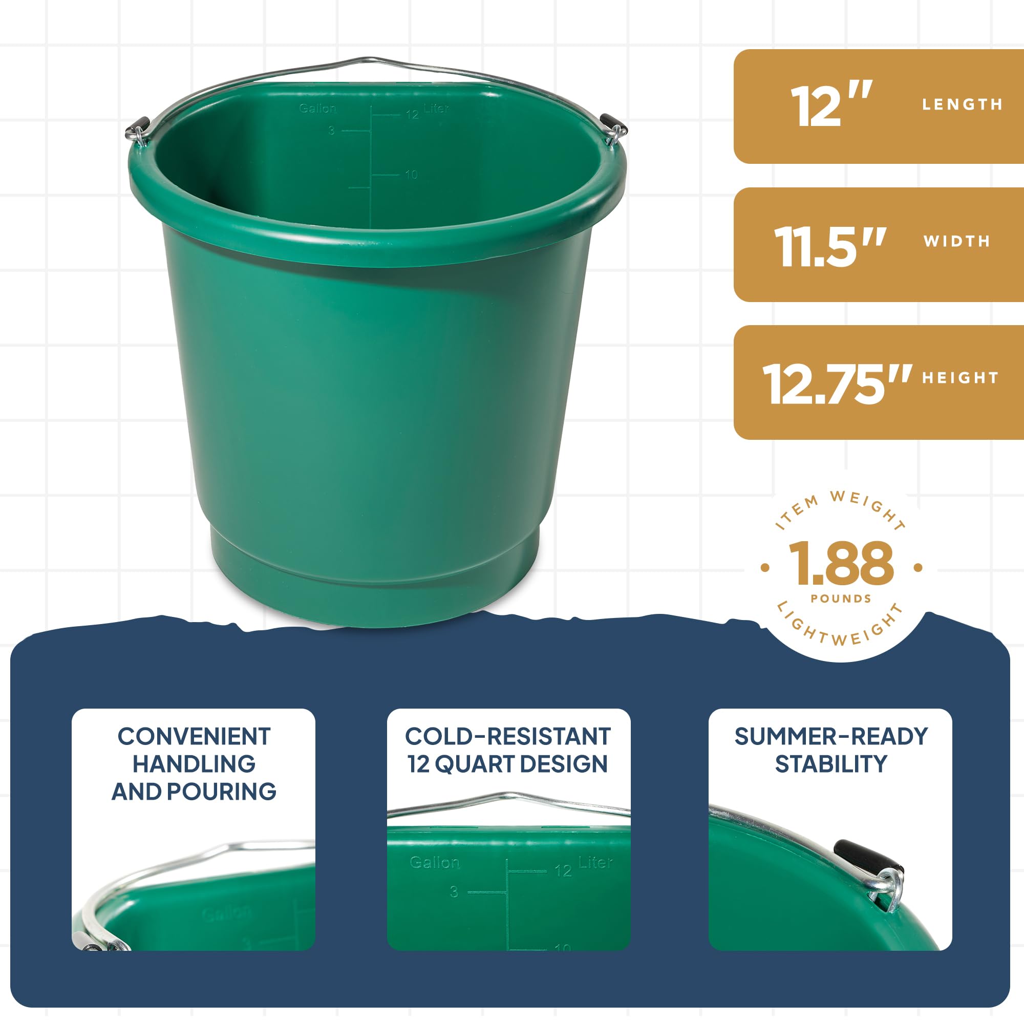 Farm Innovators Cubo térmico de plástico con parte trasera plana de 3 galones con mango de metal, termostato integrado y compartimento oculto para cable, verde, 70 W (paquete de 2)