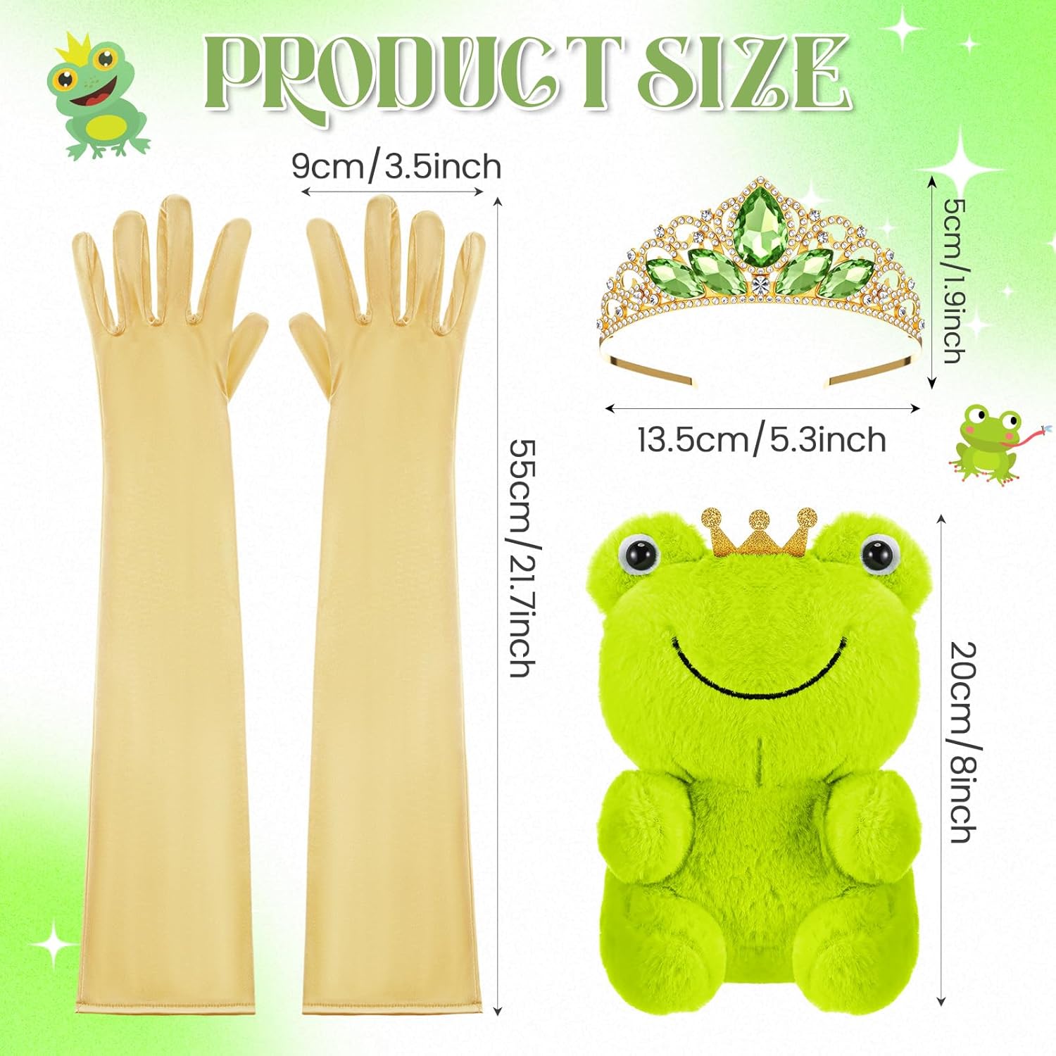 Preboun Princess Costume Accessories for Women,Green Tiara Crown Gloves Stuffed Frog Set for Halloween Cosplay Dress up Party - Image 6