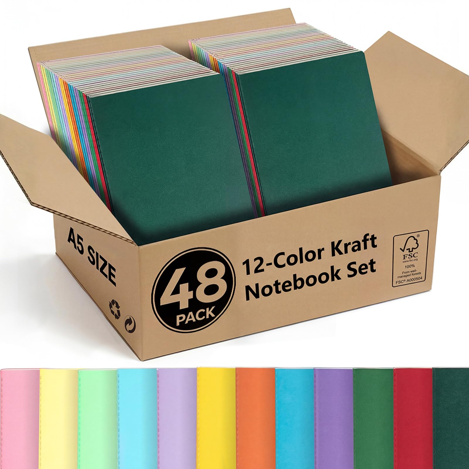 Foliom 48 Pack A5 Colorful Notebooks, Blank Journal Bulk, 4 Color Sets