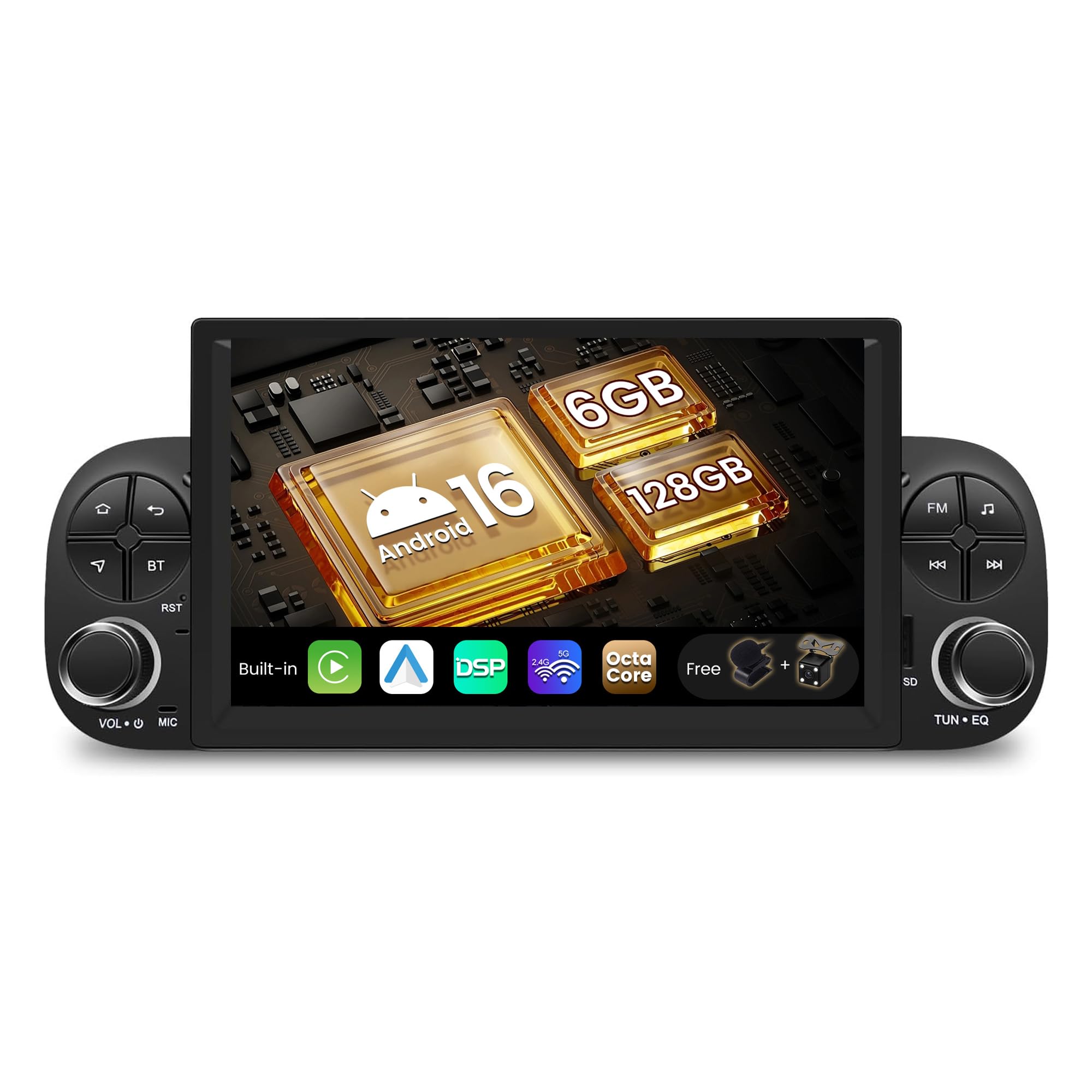 SXAUTO Android 15-6G + 128G – radio samochodowe do FIAT Panda MK3 typ 319 (2013-2020) GPS nawigacja radio - Wireless CarPlay Android Auto - kamera + MIC -DAB sterowanie kierownicą 360-Cam DSP WiFi 2