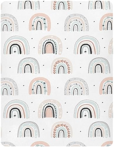 Miniatura 2 de Kigai Sábana bajera ajustable para cuna para niños y niñas, diseño bohemio, arco iris, suave, transpirable, unisex, para colchones estándar de cuna