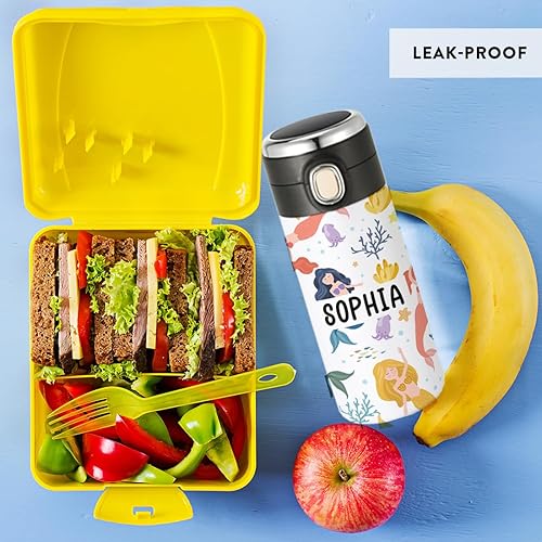 Miniatura 5 de Andaz Press Vaso personalizado para niños, botella de agua de acero inoxidable con tapa abatible a prueba de fugas, vaso de 10 onzas sin BPA para