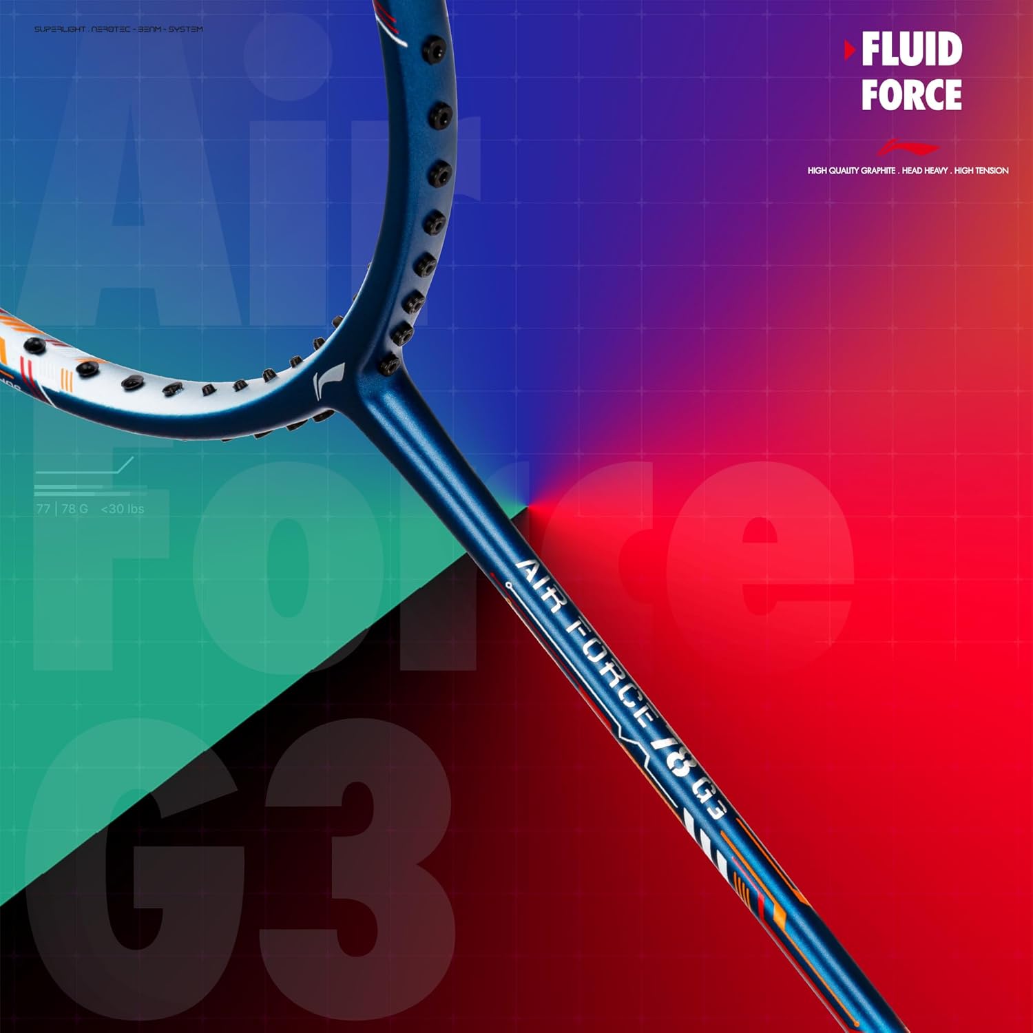 LI-NING Air - Force 78 G3 Strung Carbon Fibre Badminton Racquet (78G G6)