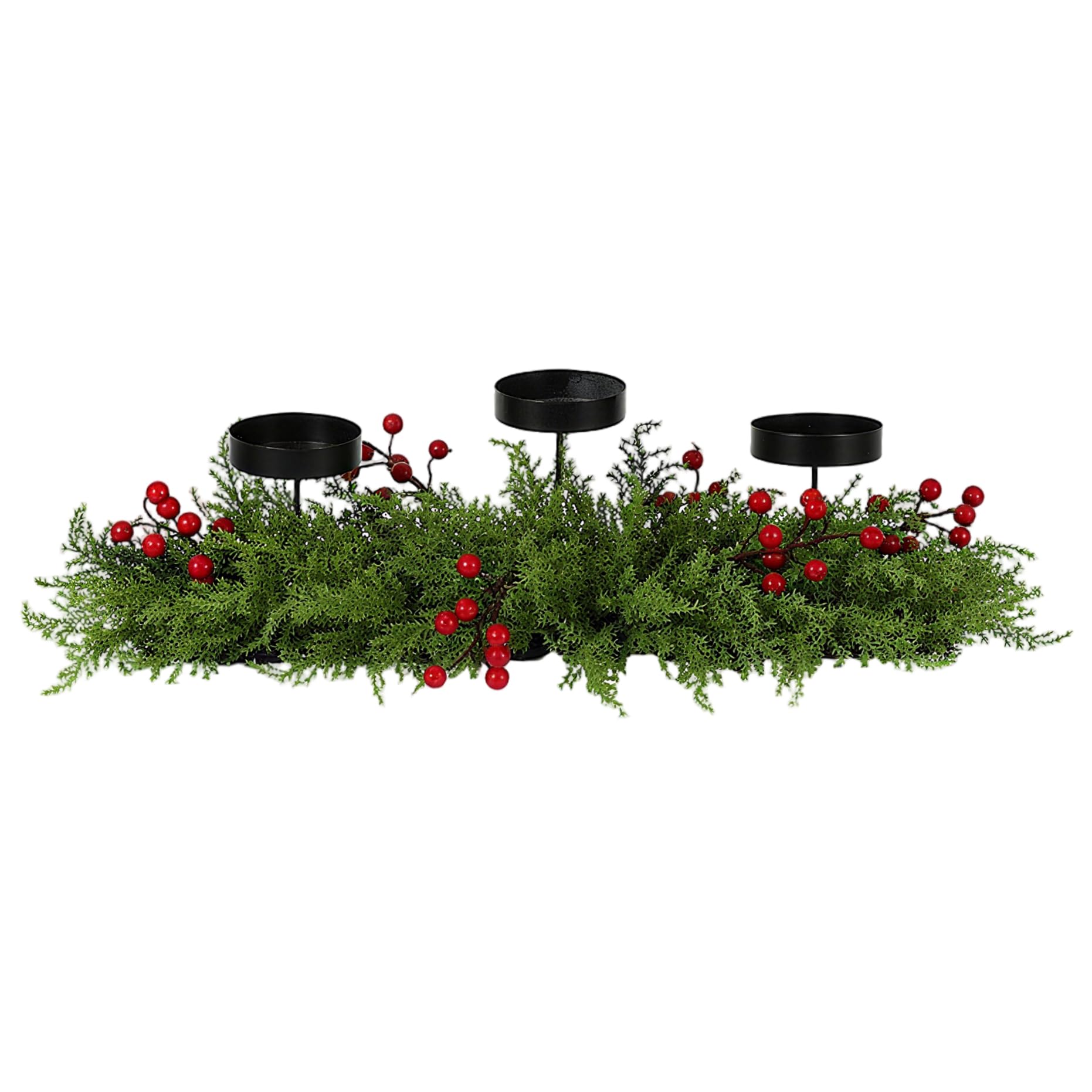 Centrotavola Natalizi per Tavola 3 Portacandele con Pino Bacche Rosse Decorazione da Tavola Decoro per la Natalizio - Decor