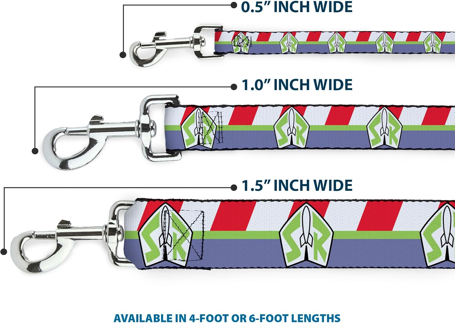 Dog Leash Toy Story Buzz Lightyear Space Ranger Stripe Red Green Purple 4' Long 1.5" Wide