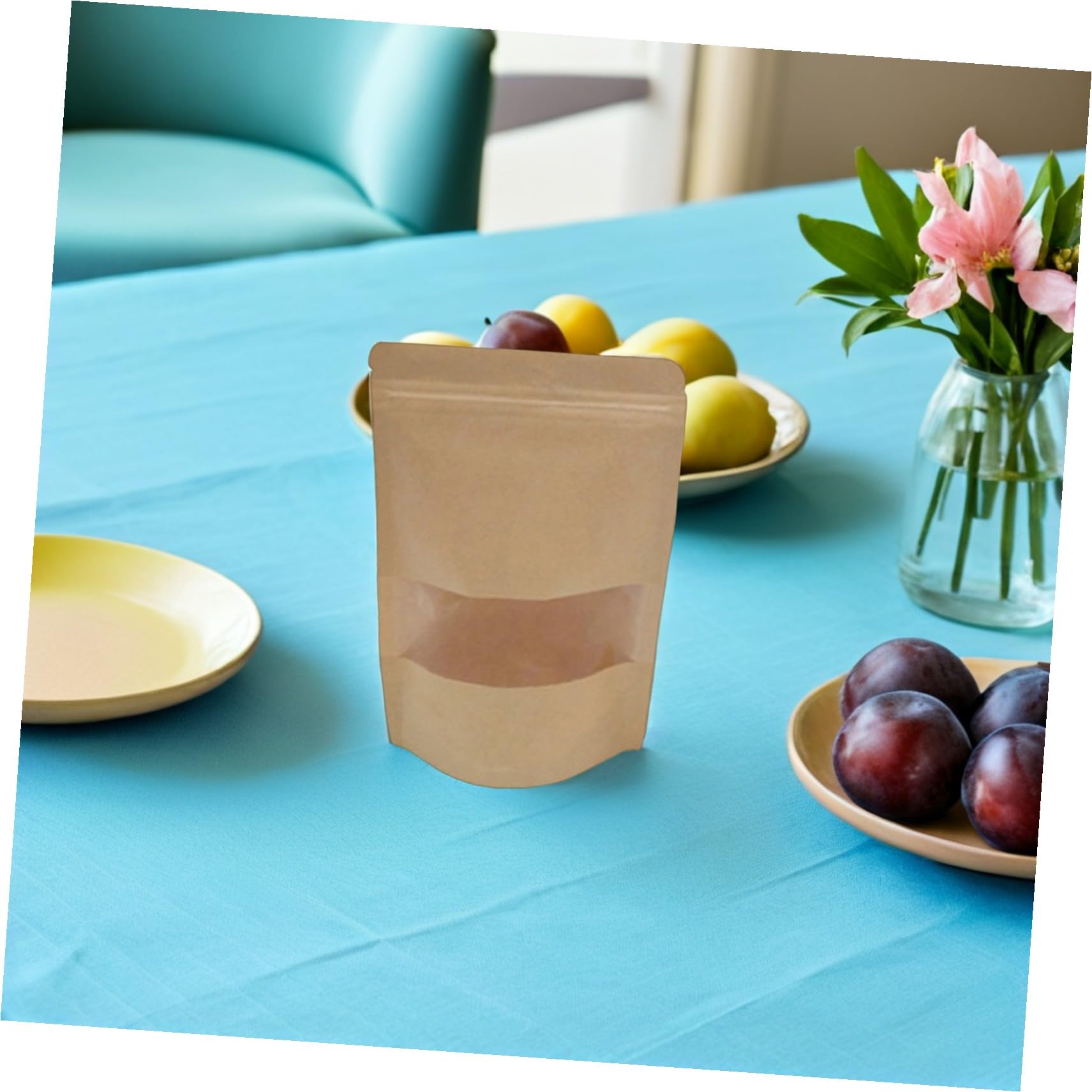 UPKOCH 50pièces Papier Kraft Réutilisables Sacs Emballage Alimentaire avec Fermeture Éclair Fenêtre pour Fruits Secs Noix Thé Séché Biscuits Pâtisseries