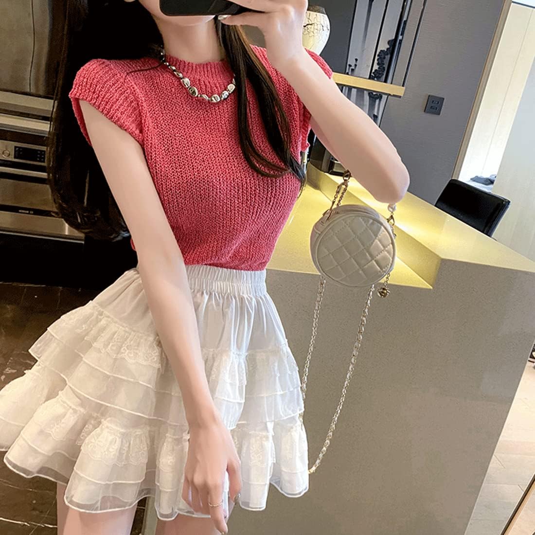 Harajuku Lolita Style Kawaii Pastel Goth Fashion Casual Elastic Waist Vintage Mesh Lace Trim Layered Skirt - Image 5