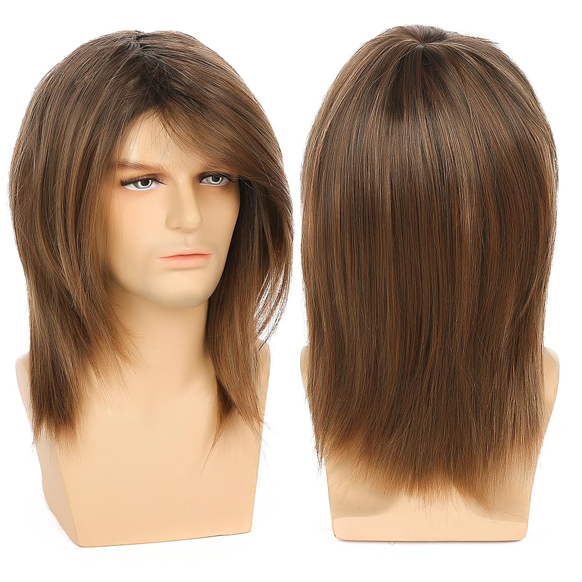 Baruisi Mens Wig Brown Long Straight Synthetic Cosplay Halloween Hair Wigs for Fancy Dress - Image 2