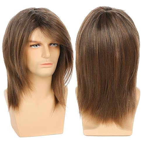 Miniatura 2 de Baruisi Peluca para hombre, color marrón, larga, recta, sintética, cosplay, Halloween, pelucas de pelo para disfraces