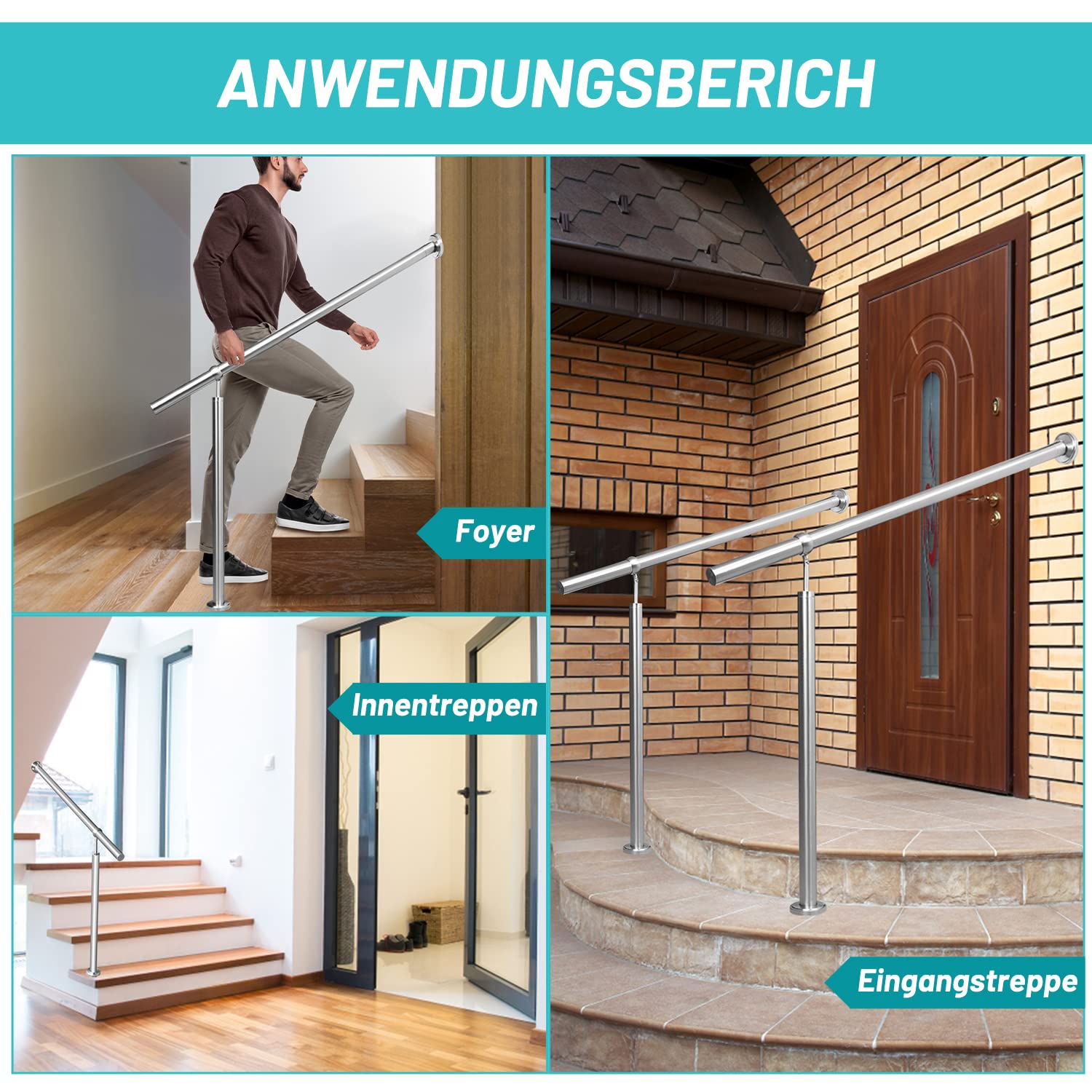 Herrselsam Edelstahl Eingangsgeländer Handlauf 80cm Winkel Einstellbar Wandmontage