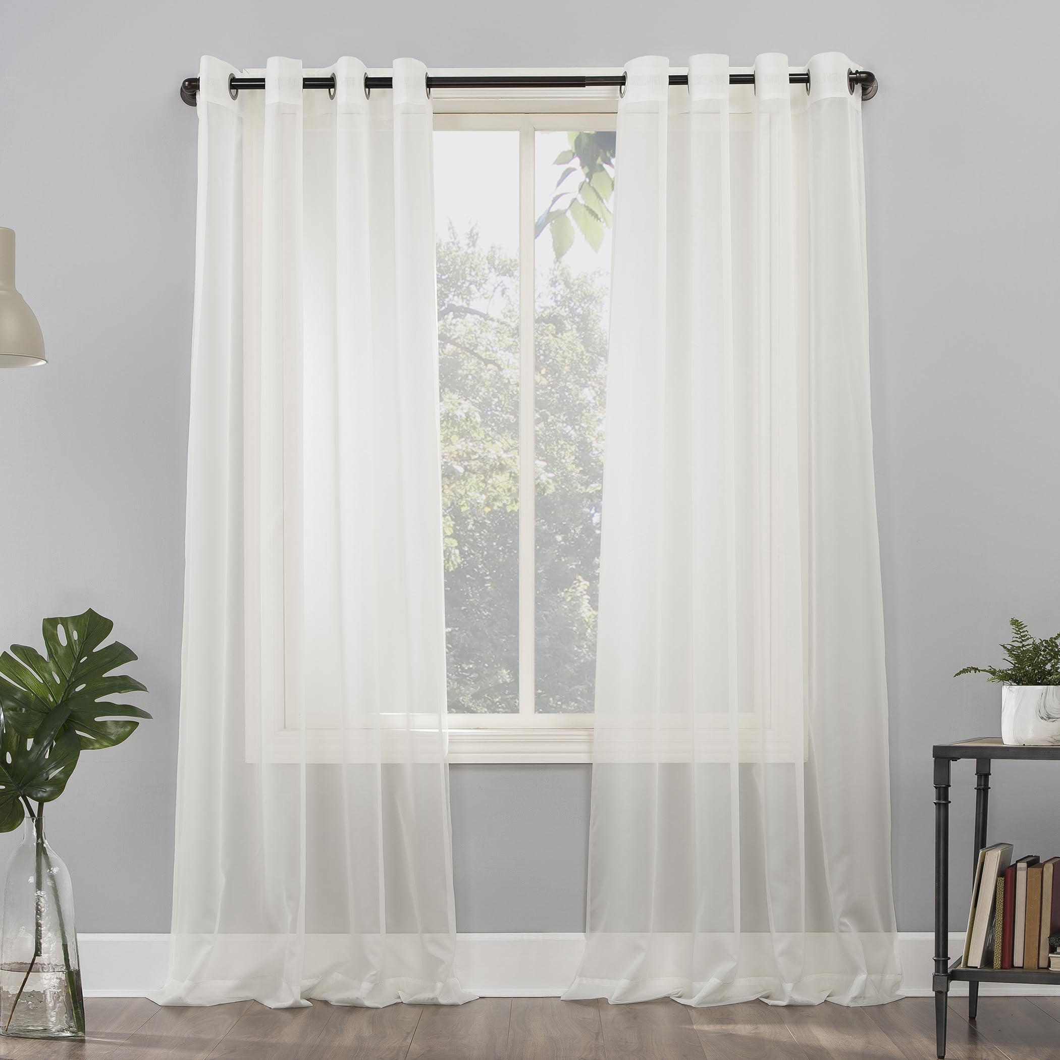 No. 918 Emily Sheer Voile Grommet Curtain Panel, 59" x 63", Eggshell Off-White